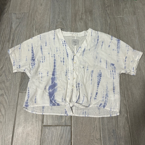 Women's Rails White/Blue Tie Dye Cropped Tie Shirt - MEDIUM - Picture 2 of 9